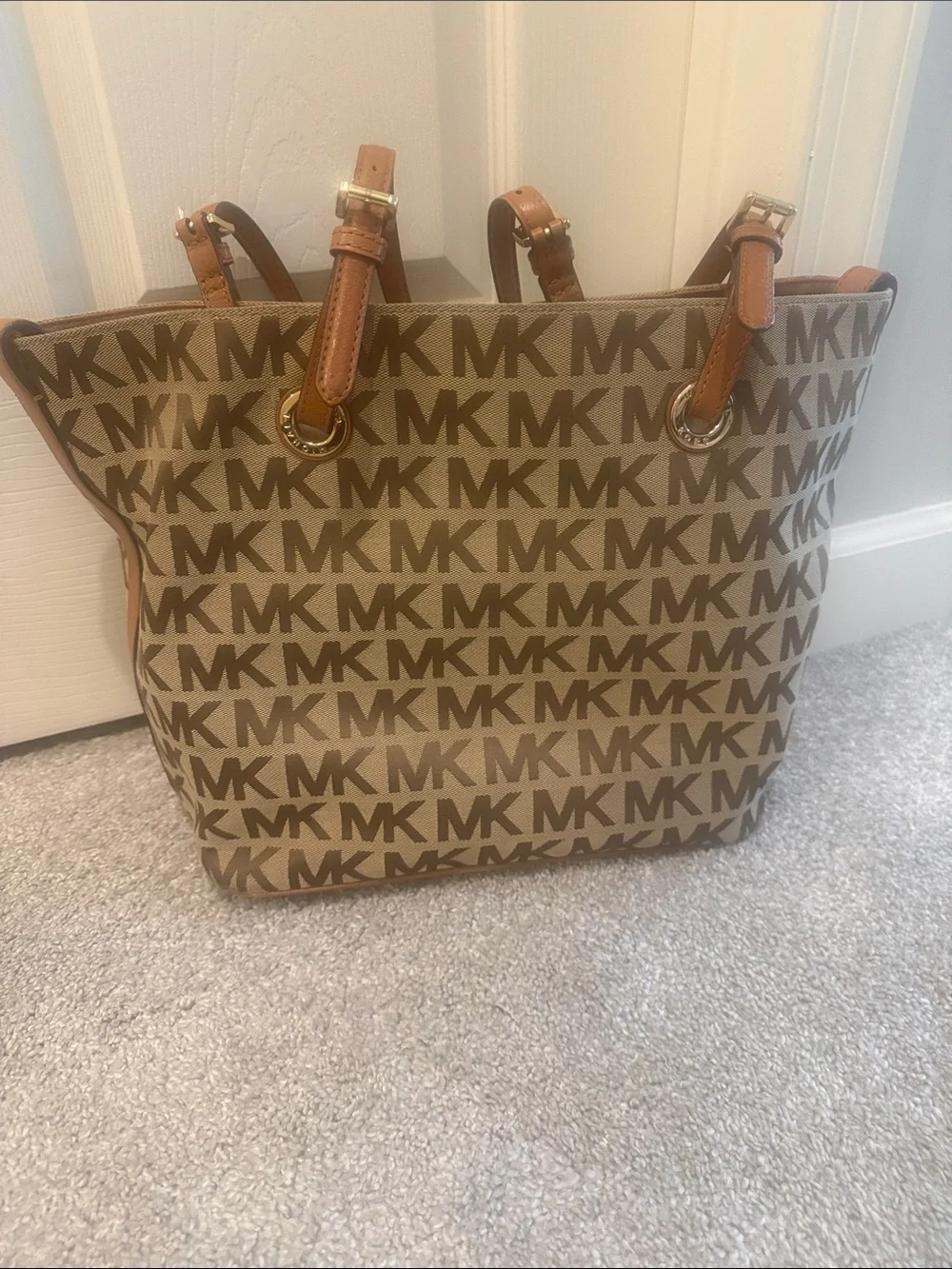 Michael Kors Monogram Canvas Tote in Brown and Tan